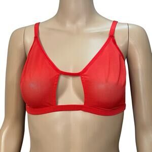 Negative Sieve Cutout Bralette Bra Size 4 Red Sheer Mesh Wireless Back Close